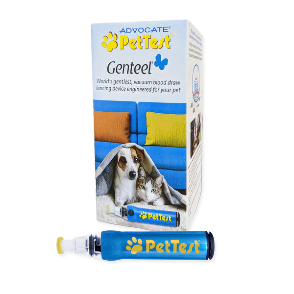 Horizontal PetTest Genteel Lancing Device in front of product box