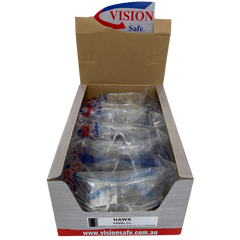 Open box of 12 Hawk Safety Glasses